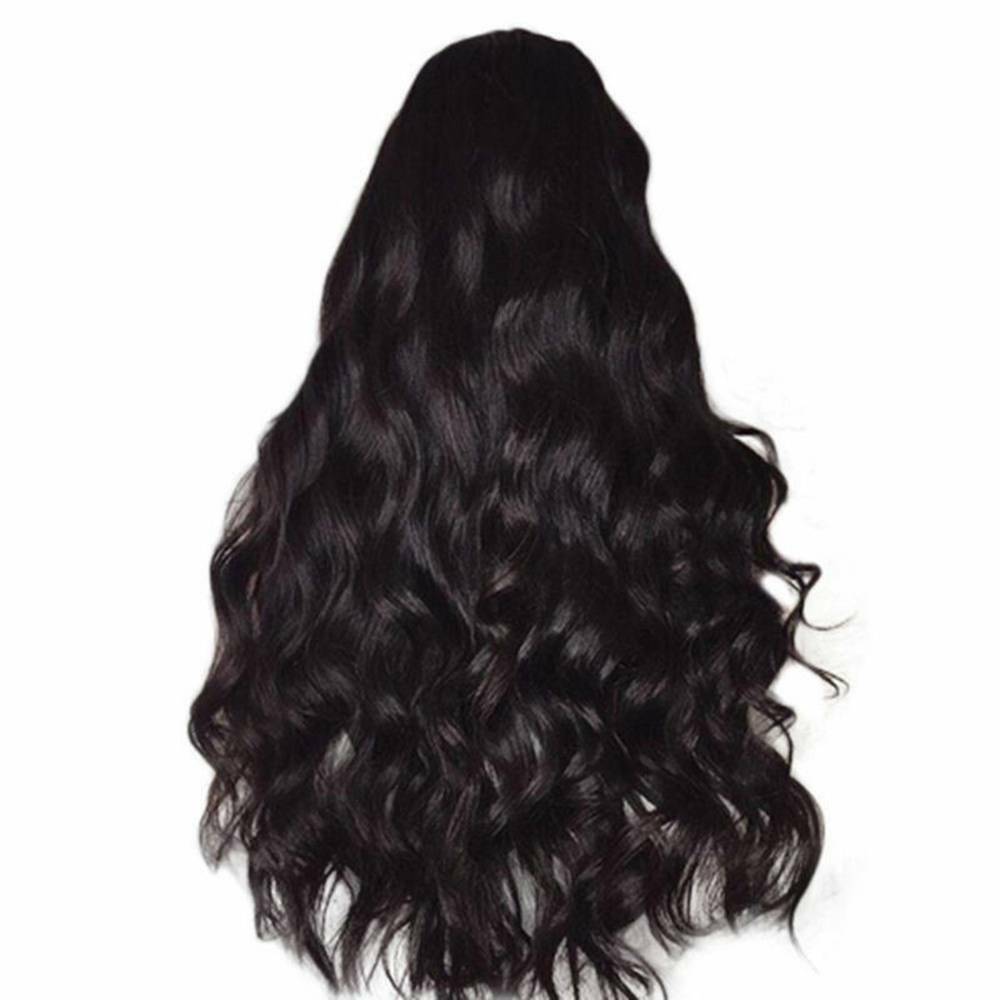 Womens Full Wig Brazilian Remy Hair Body Wave Silk Hair Wigs Black