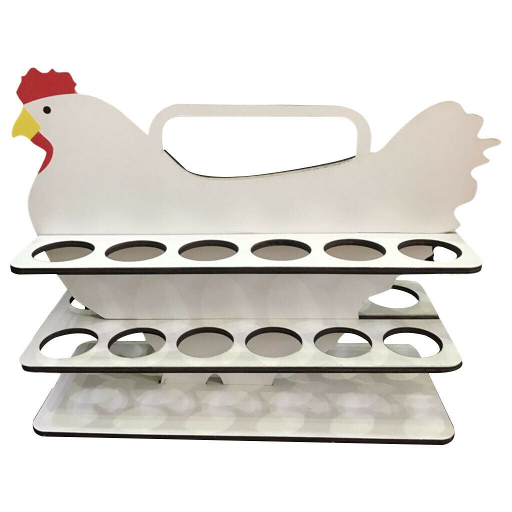 Wooden Egg Storage Rack Chicken-Shaped Egg Storage Rack for Kitchen White