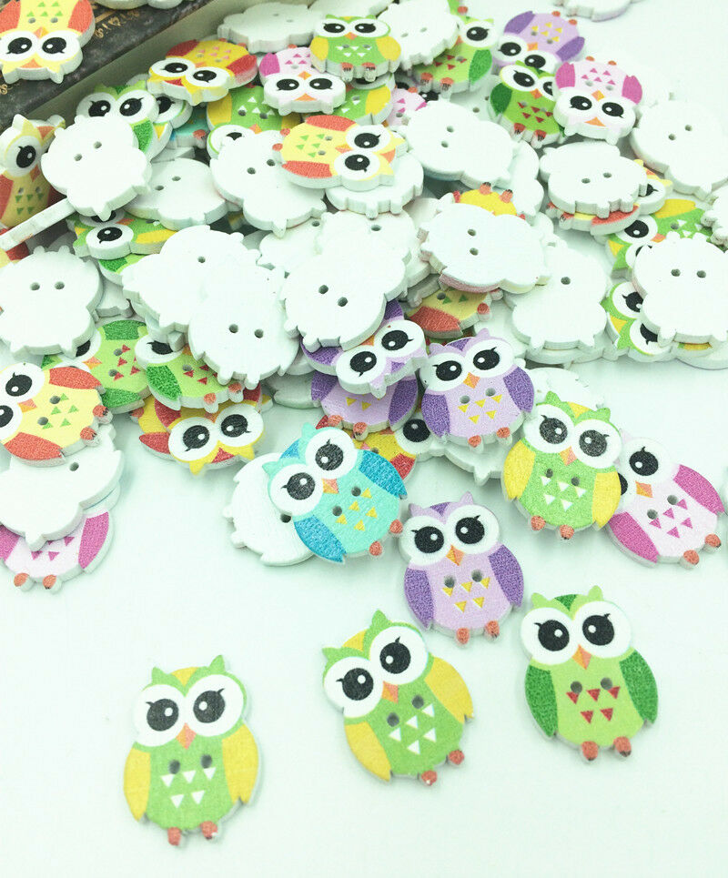50pcs MIX Owl Pattern Wooden Buttons Fit Sewing and Scrapbook 25.00mm