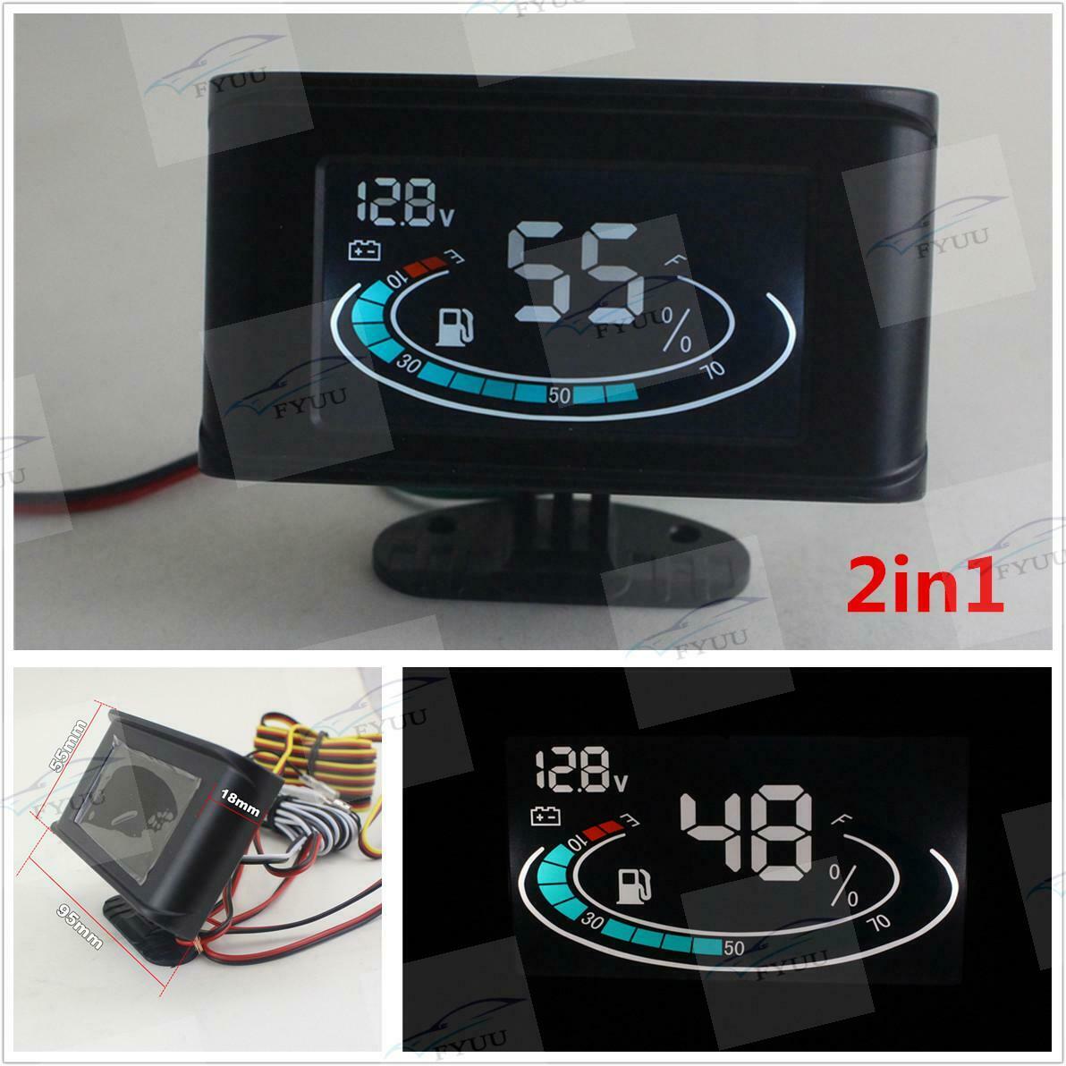 12v/24v Truck Car Voltmeter Voltage Gauge + Fuel Level Gauge Meter Universal LED
