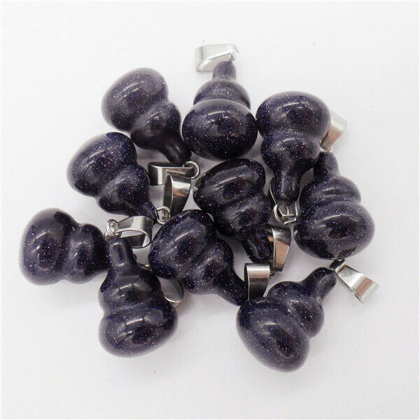 15Pcs 18x14mm Blue Sand Stone Carved Gourd Lucky Pendant Bead DIY Jewelry HH9603