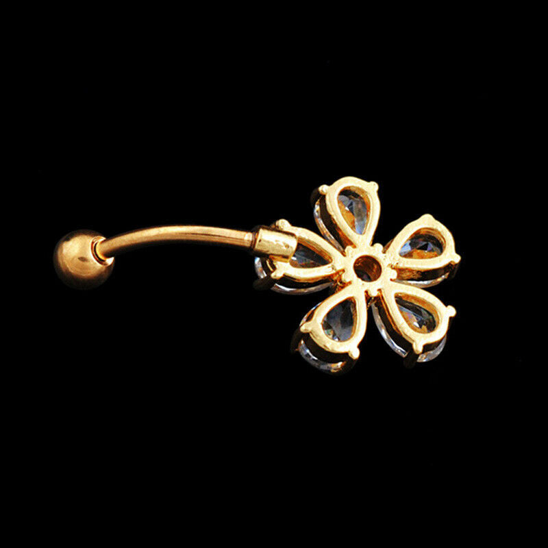 Beauty Navel Belly Button Rings Bar Crystal Flower Dangle Body Piercing J.l8