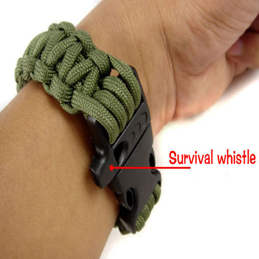 Emergency Army Green Outdoor Sports Rope Bracelet 7 Core Cords Survival Whistle