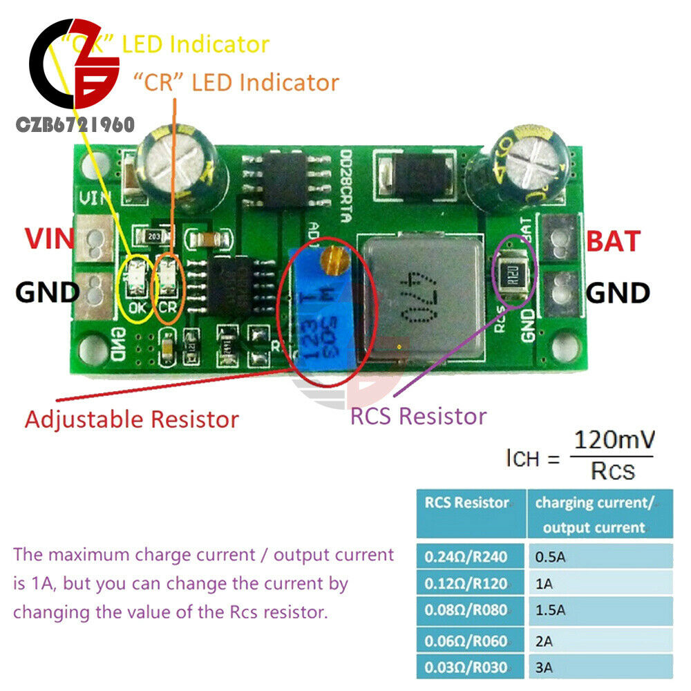 1A 3.7-18.5V DD28CRTA Battery Charger Lithium LiFePO4 Batteries Charging Board
