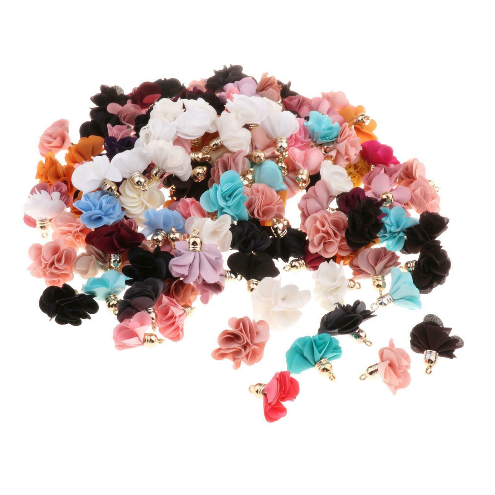 100pcs Cloth Fabric Flower Pendants Tassel Charms Mixed Color DIY 25-30mm
