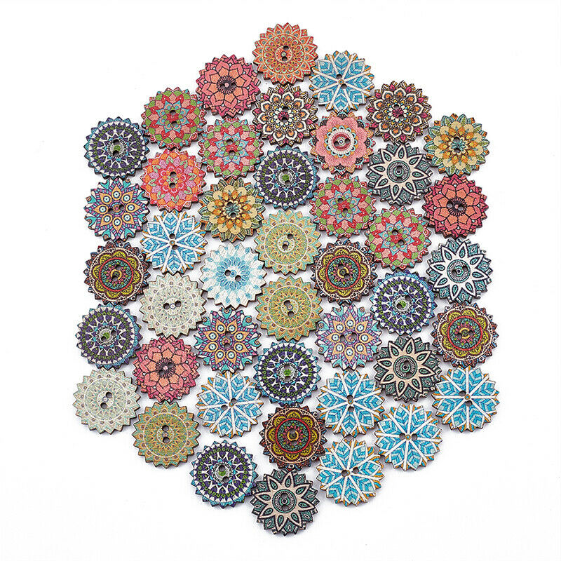 100x Bohemia Wooden Button Sewing Scrapbooking Costume DIY Decor Craft 20.l8