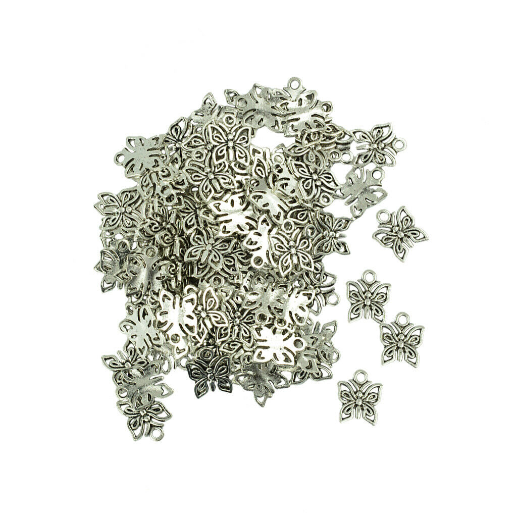 100 Pieces Filigree Hollow Butterfly Charms Hanging Jewelry