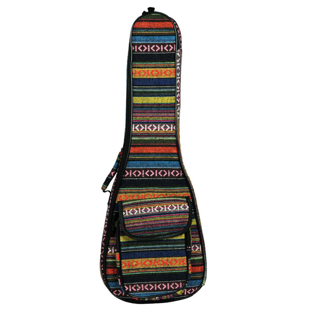 Folk Stripe Style Padded Case for Ukulele Guitar Back Strap