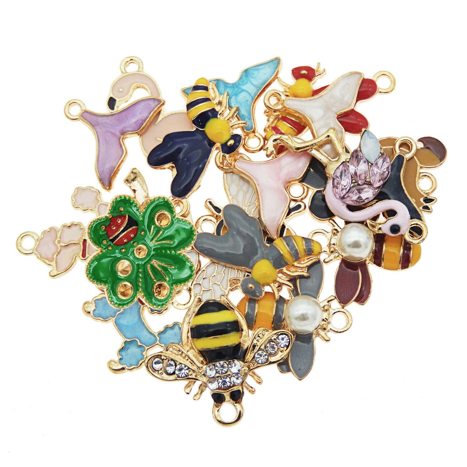 Lot of 10 Assorted Animals Alloy Charms Enamel Bracelet Earring Pendant Findings