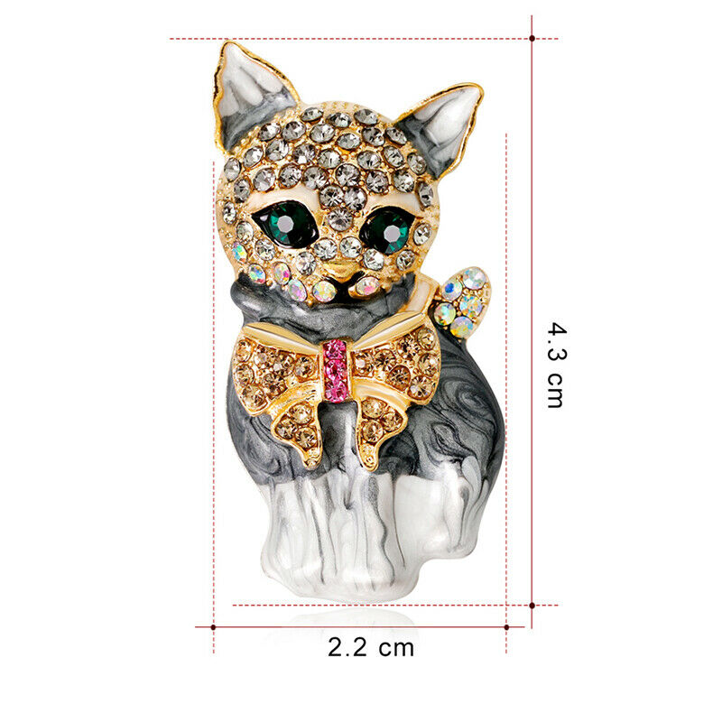 New Enamel Crystal Green Eye Cartoon Cat Brooch Pin Jewelry Bag Ornament G.l8