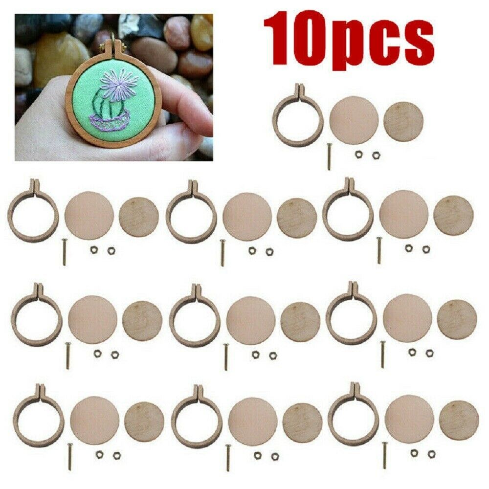 10 X Mini Embroidery Hoop Ring Set Wooden Cross Stitch Frame For Hand Craft DIY