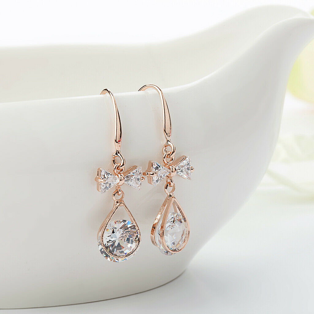 1 Pair of Earring Zircon Round Copper Golden Fashion Ear Drop Style Jewelry