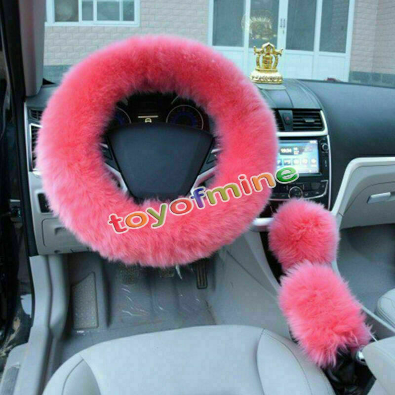 Pink Wool long Plush Winter Warm Steering Wheel Cover Woolen Auto Car Accessory