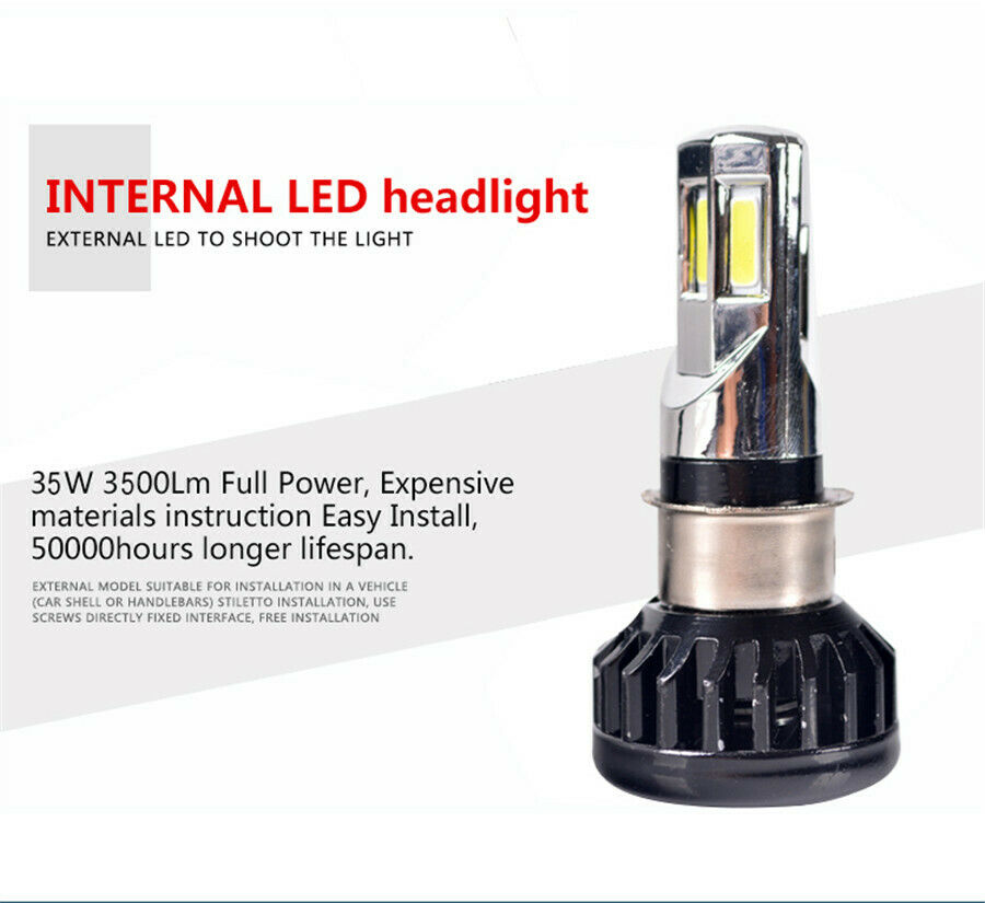 Motorcycle H4 White LED Headlight Bulb 35W 12V For Hi / Lo Beam Light Universal