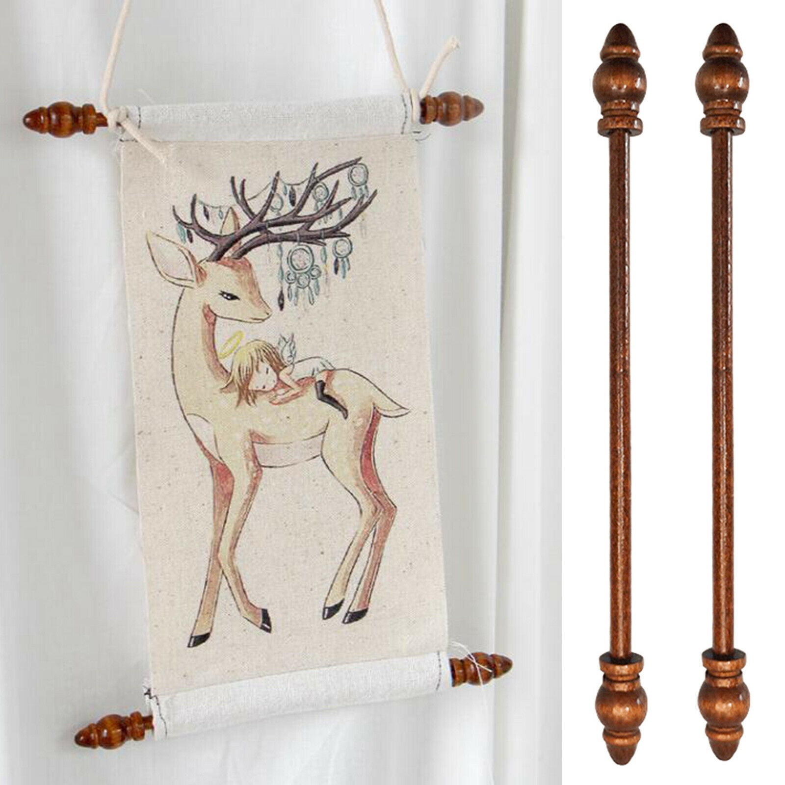 2x 7 inch Tapestry Hanging Poles Wooden Poster Paintings Wall Hanger Rods