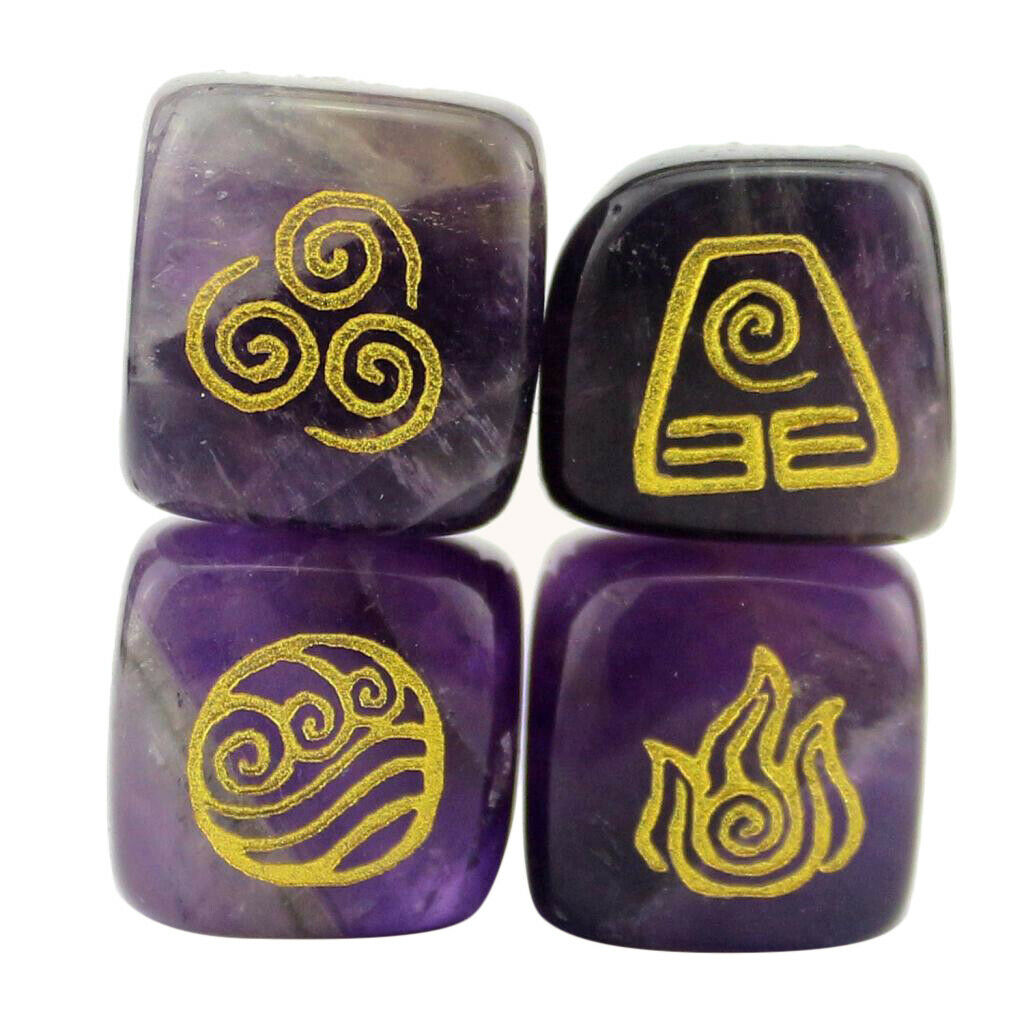 4X Natural Crystal Stone Religious Runes Polished Engraved Home Decor