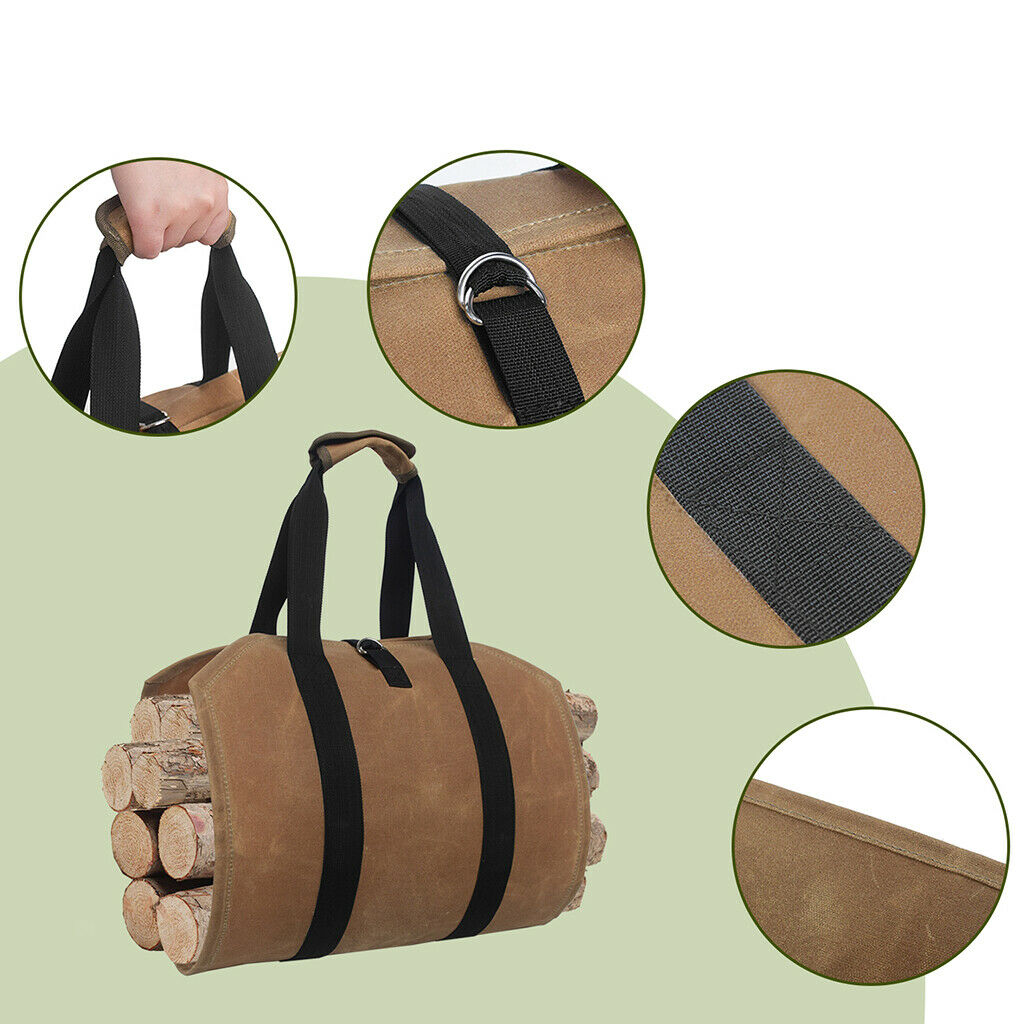 Durable Waxed Canvas Firewood Log Carrier Heavy Duty Tote, Fire Place Wood