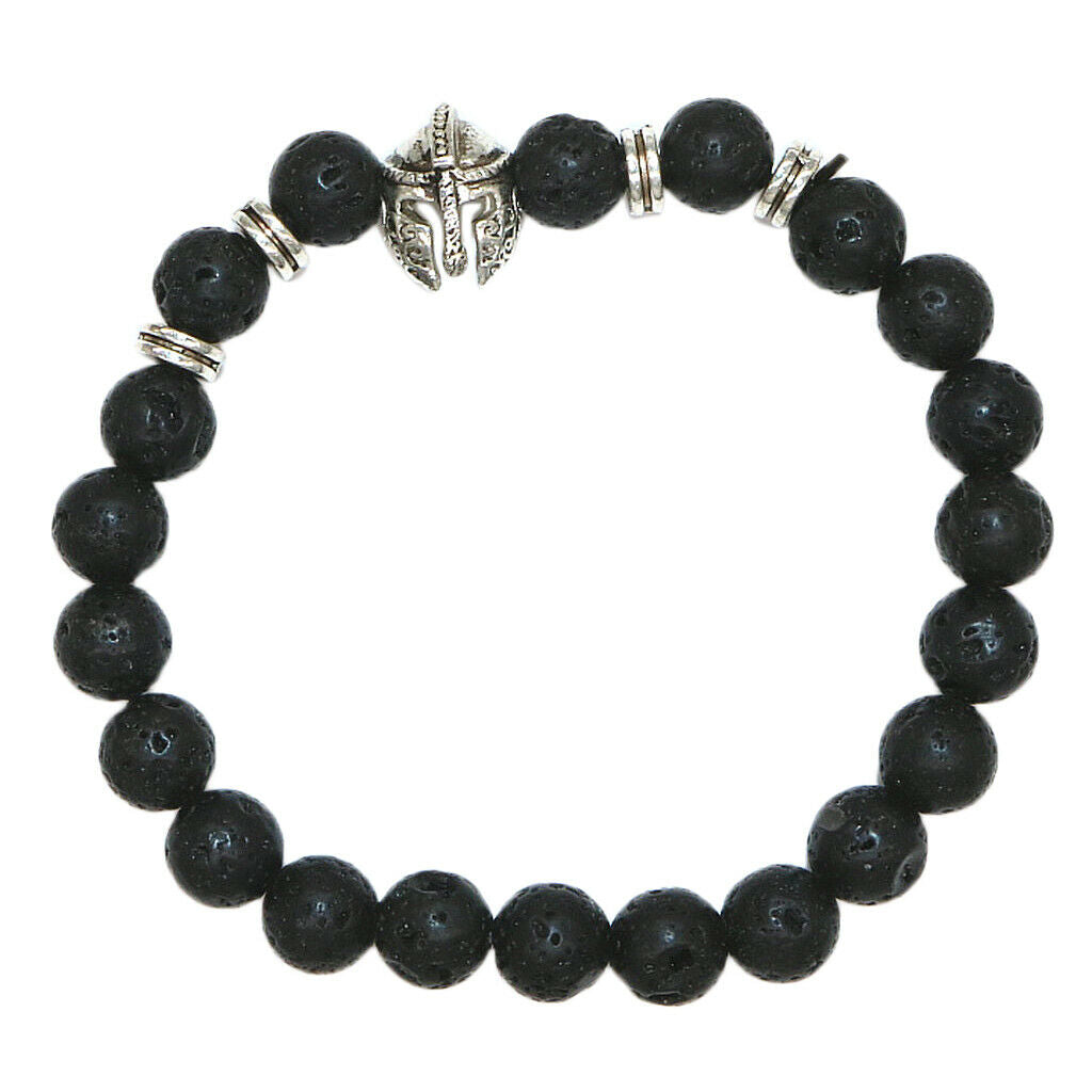 Unisex Black Lava Stone Beaded Charm Bracelet Bangles Jewelry Helmet