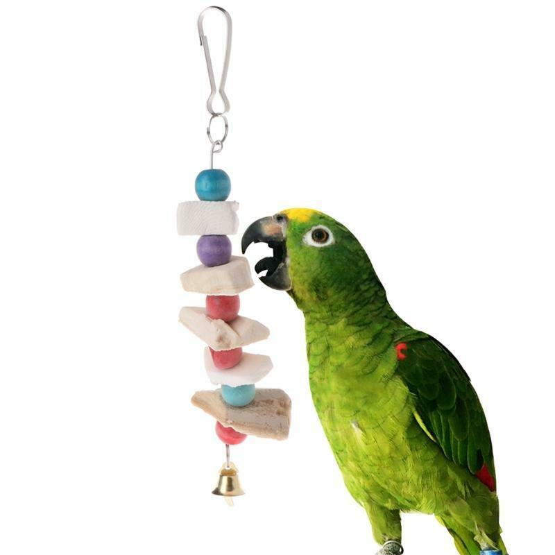 Parrot Teeth Grinding Toys Bird Squirrel Cuttlefish Bone Chewing Beads With Bell