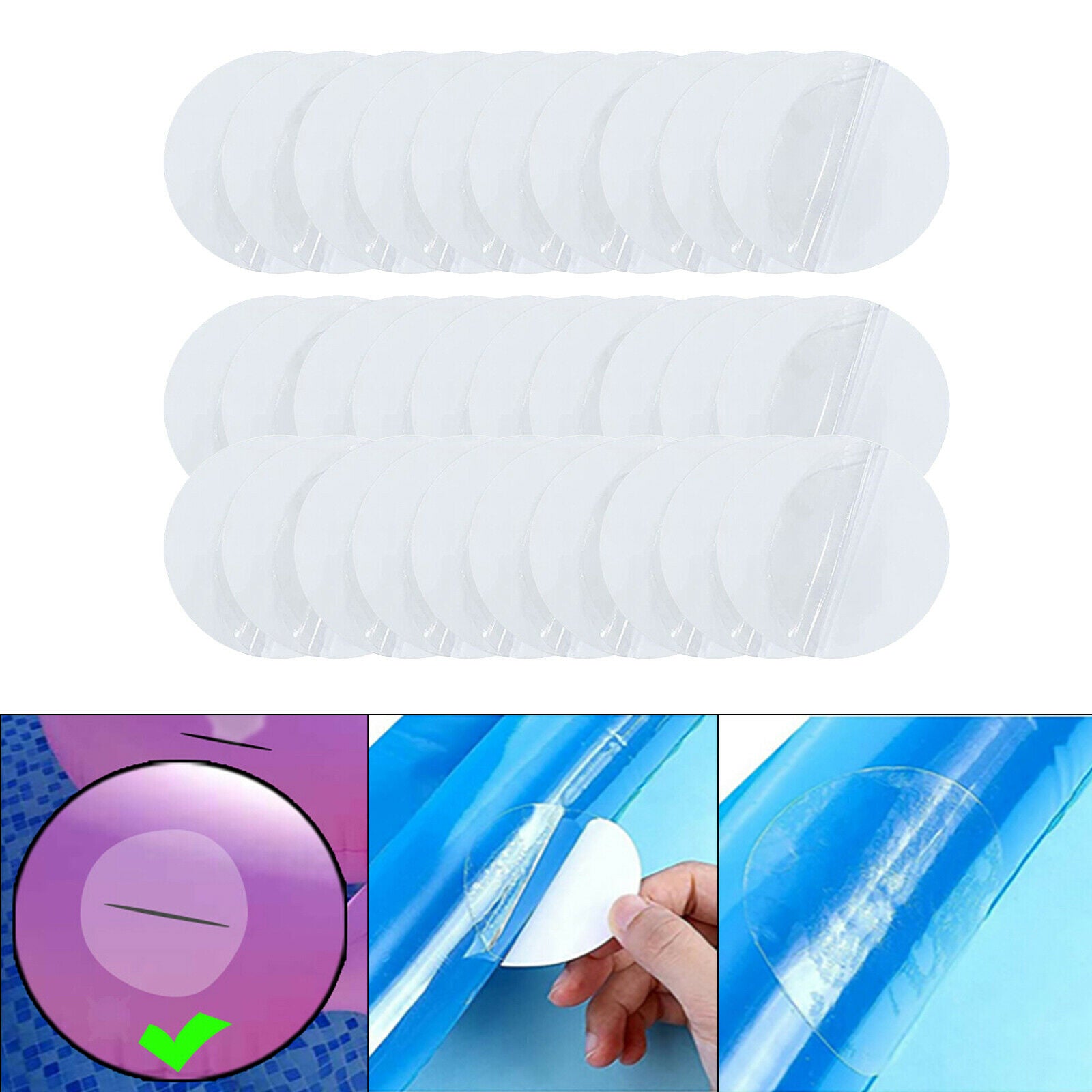 30x Round Vinyl Repair Patch for Inflatable Boats Float Repair Stickers