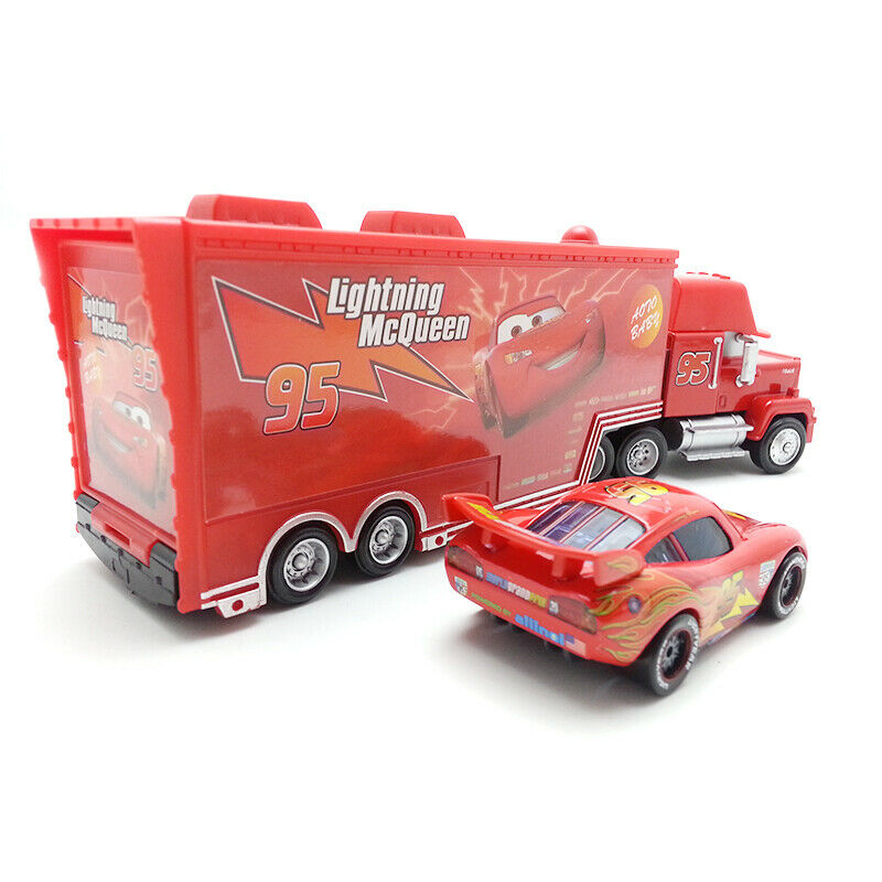 Disney Pixar Cars Mack Truck Trailer & McQueen 2pcs Metal Cars Set New Loose