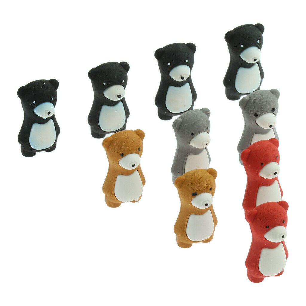 10pcs/Pack Attractive Cartoon Bear Animals Pencil Erasers for Kid Multicolor