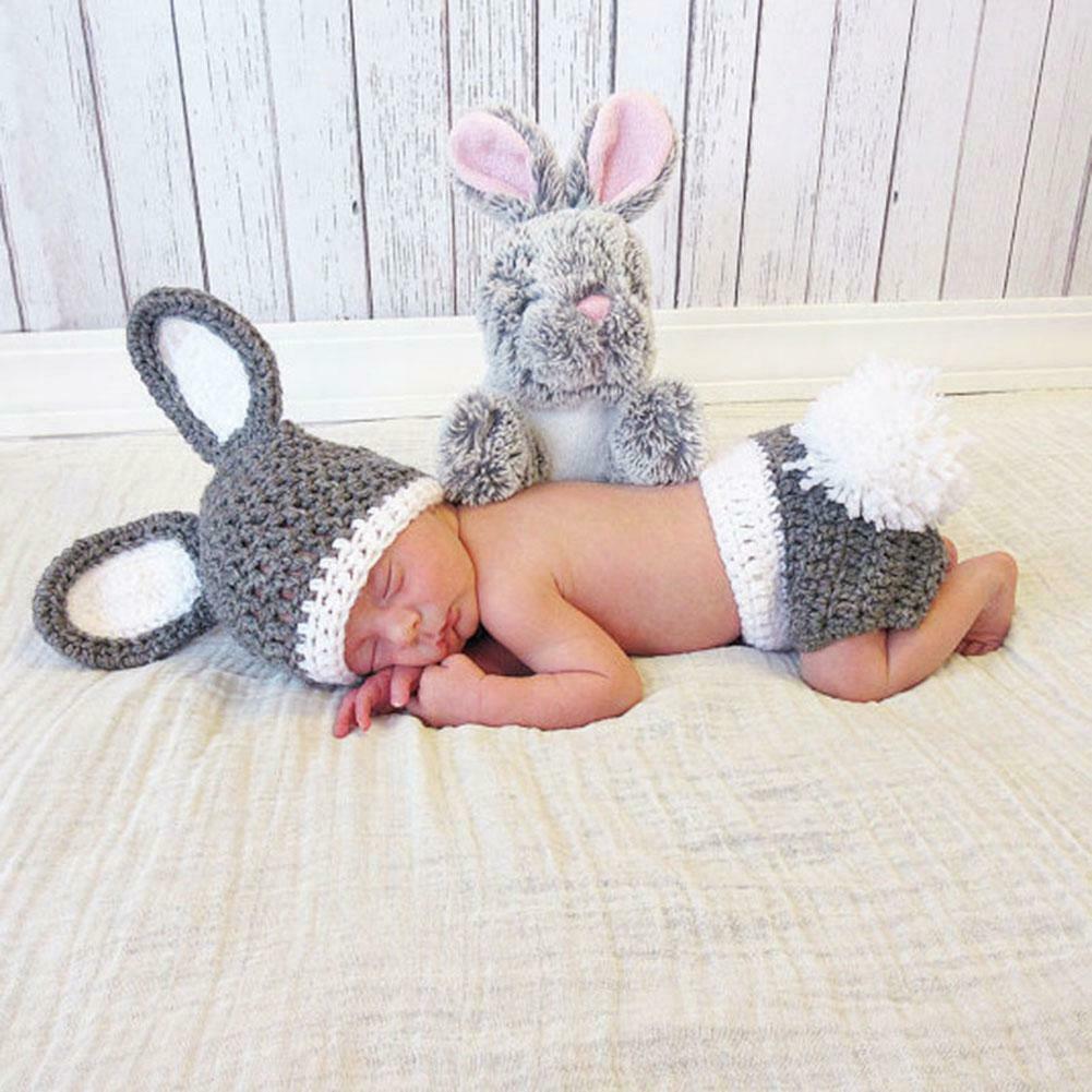 2pcs/Set Infant Baby Photography Props Clothes Rabbit Shaped Hat+Shorts @
