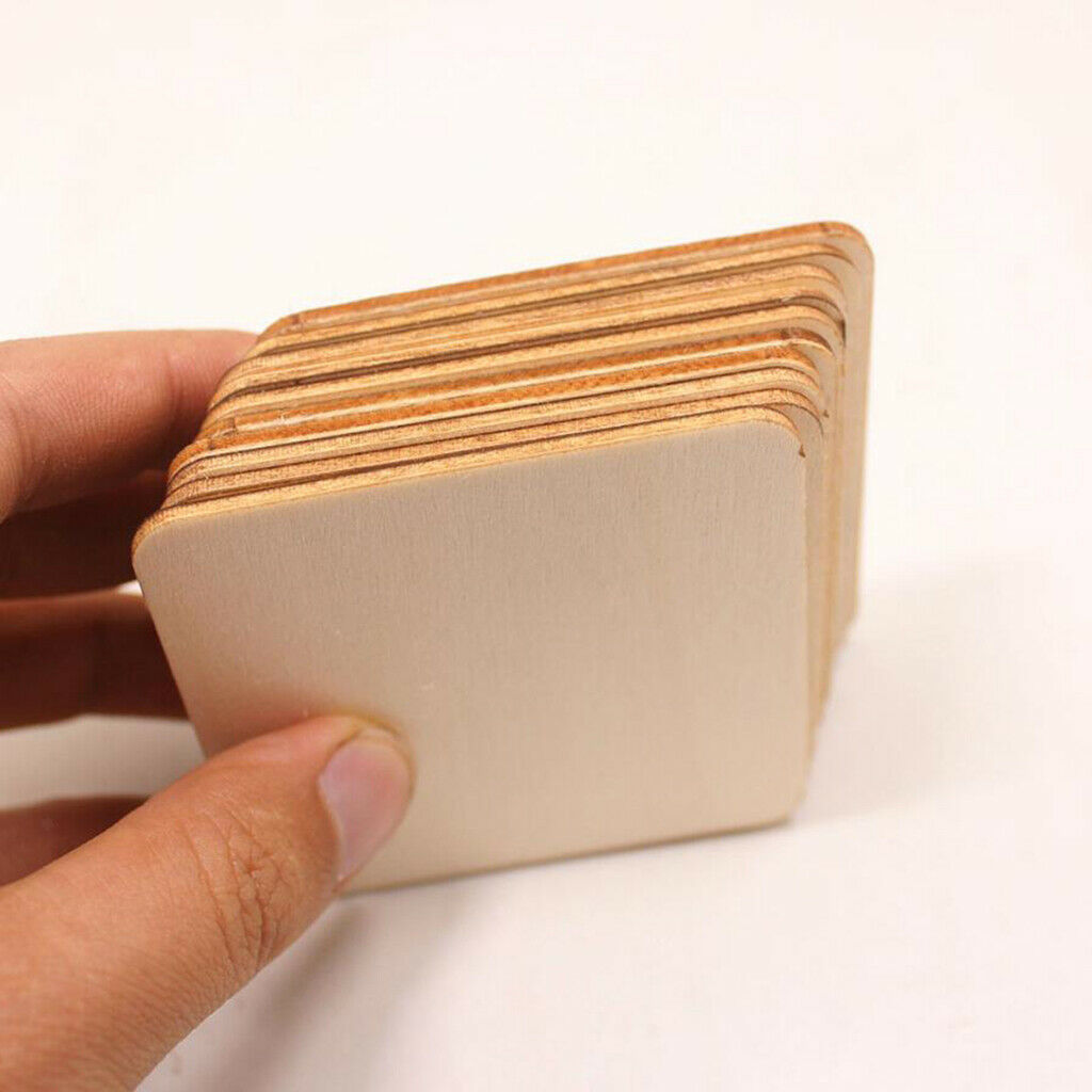 10pc Wooden Square Blank Coasters DIY Unfinished Wood Craft Blanks