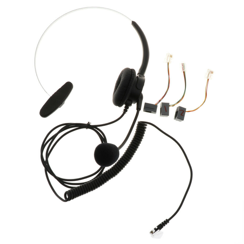 Call Center Monaural Office Telephone Headset And Spiral Cable RJ9 Plug For