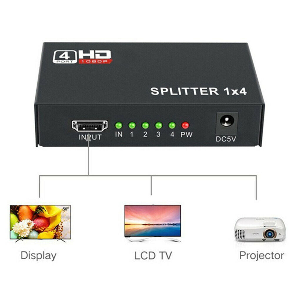 1080p HDMI Splitter 1 in 4 Power off Signal Amplifier Audio Converter Adapter