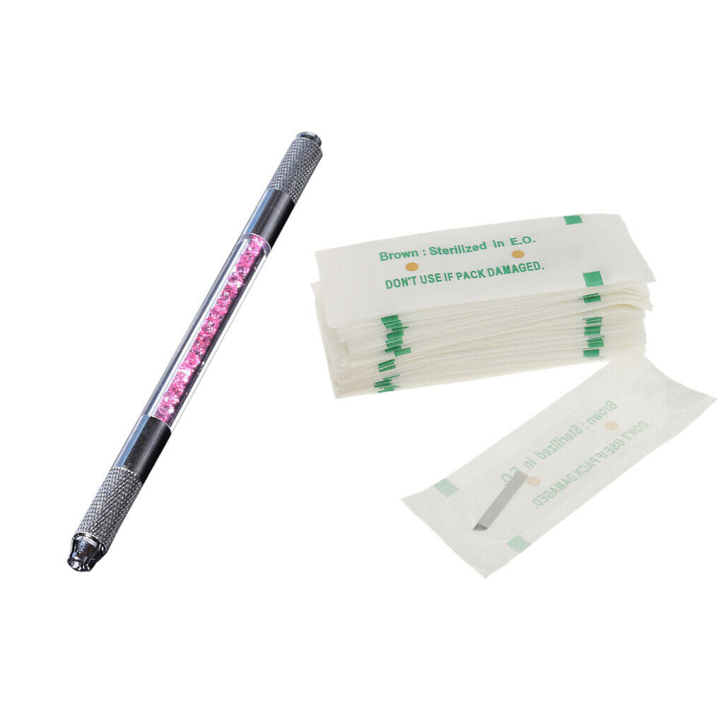 Manual Eyebrow Tattoo Pen Permanent Makeup + 50Pieces Microblading Needles