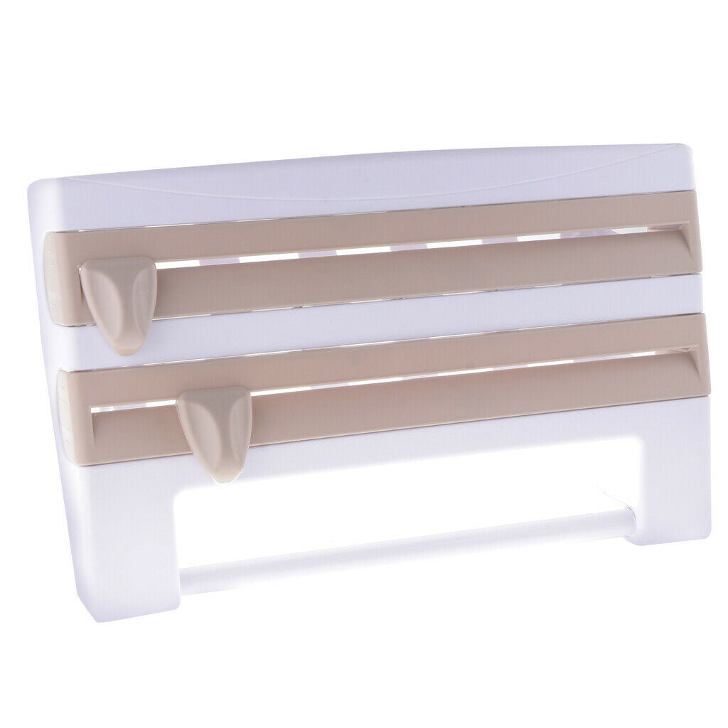 Kitchen Towel Foil 4-in-1 Roll Holder Cling Film Dispenser Wall Rack Brown