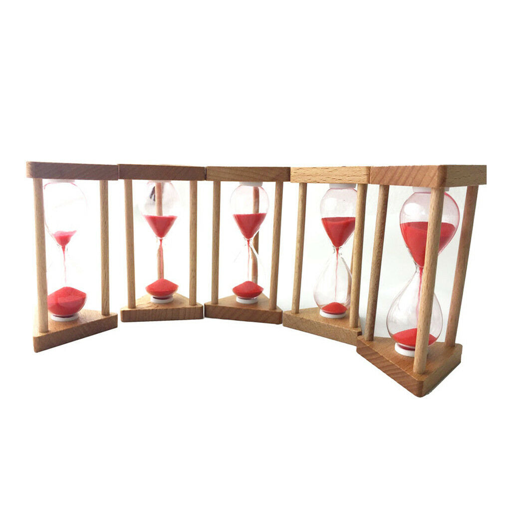 Wooden Frame Sandglass Hourglass Sand Timer Clock Home - Red Sand
