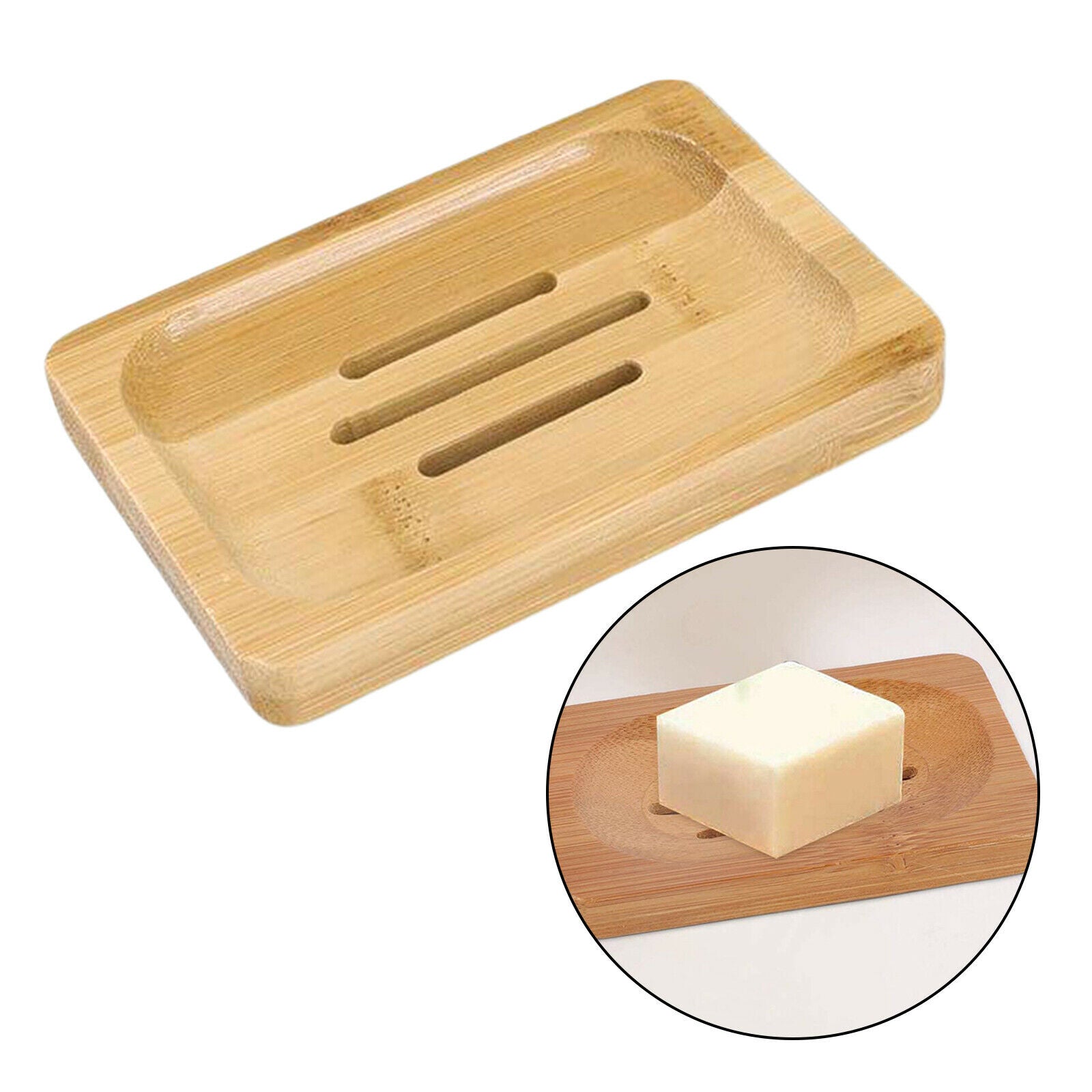 Eco Friendly Wood Bamboo Soap Tray Dish Rack Holder Bath Kitchen Rectangle