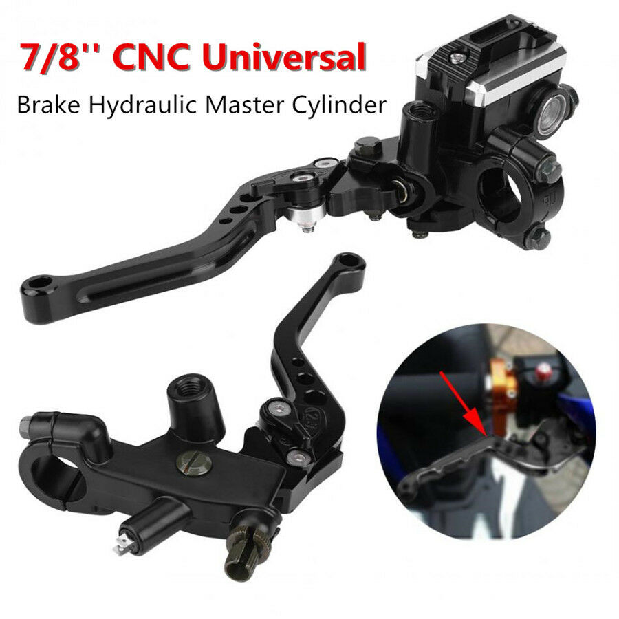 Universal Motorcycle 7/8'' CNC Brake Clutch Master Cylinder Lever Set Reservoir