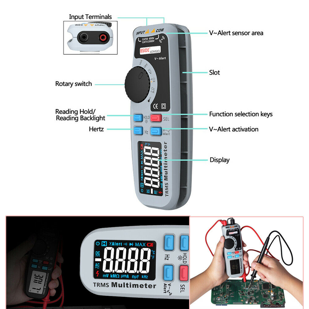 6000 Count True RMS Handheld Digital Clamp Multimeter EBTN Screen AC/DC V/A Test