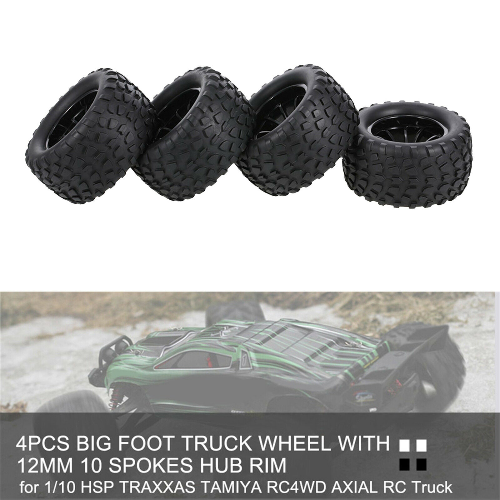 4x Tires and Wheel Rims Set Hex Hub for 1/10 Climbing Car Crawler Truck,Off-road