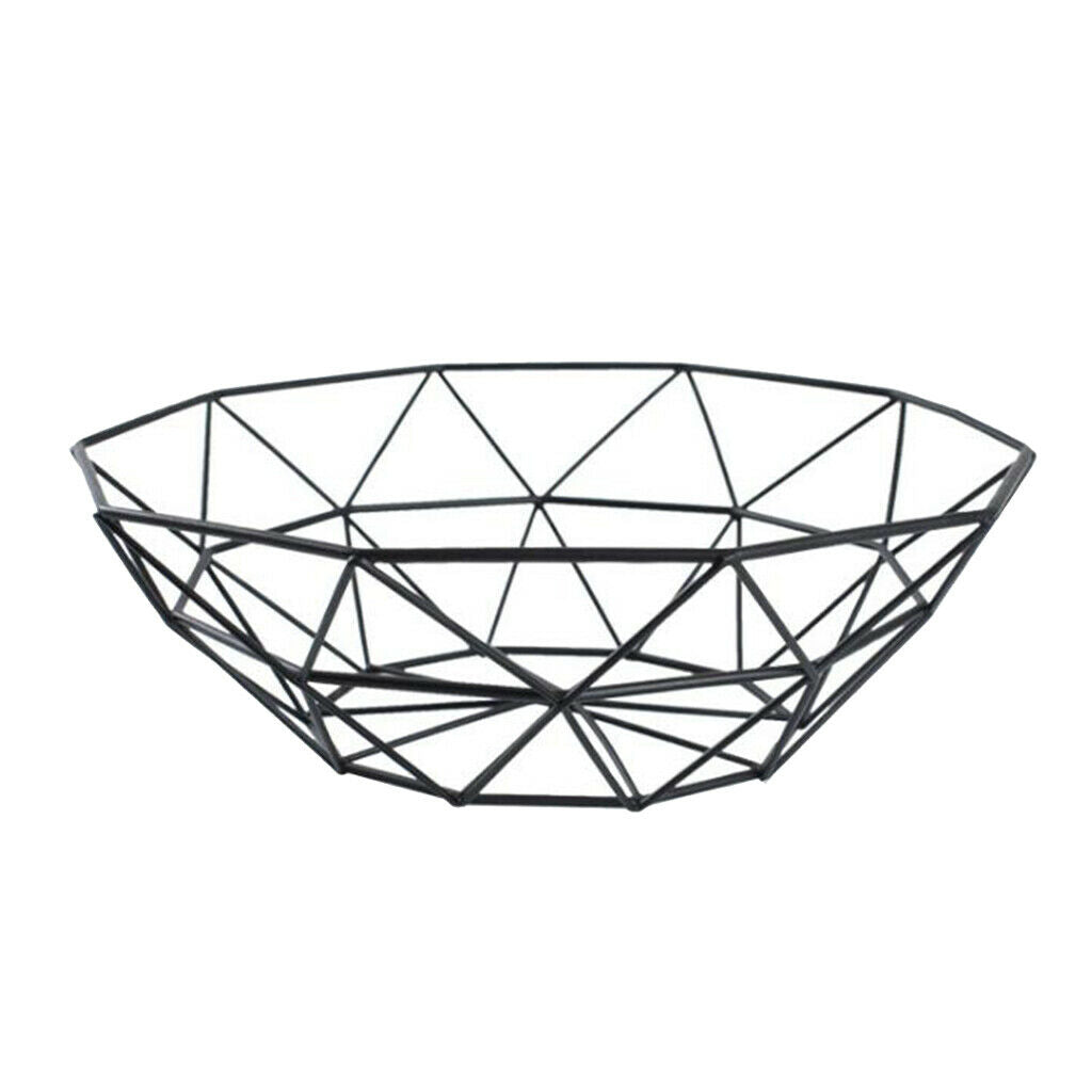 Black Wire Kitchen Fruit Basket, Geometric Wire Bowl for Countertops, Display,