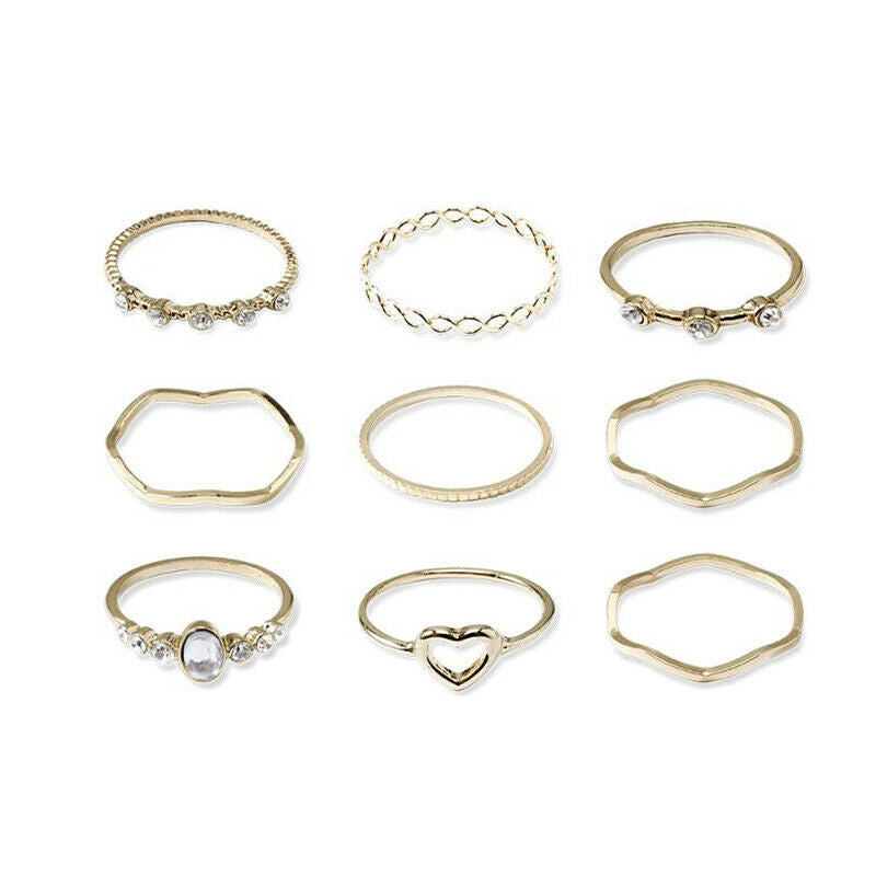 9Pcs/Set Geometric Crystal Knuckle Rings Joint Finger Tip Rings Women JewelrH Rf