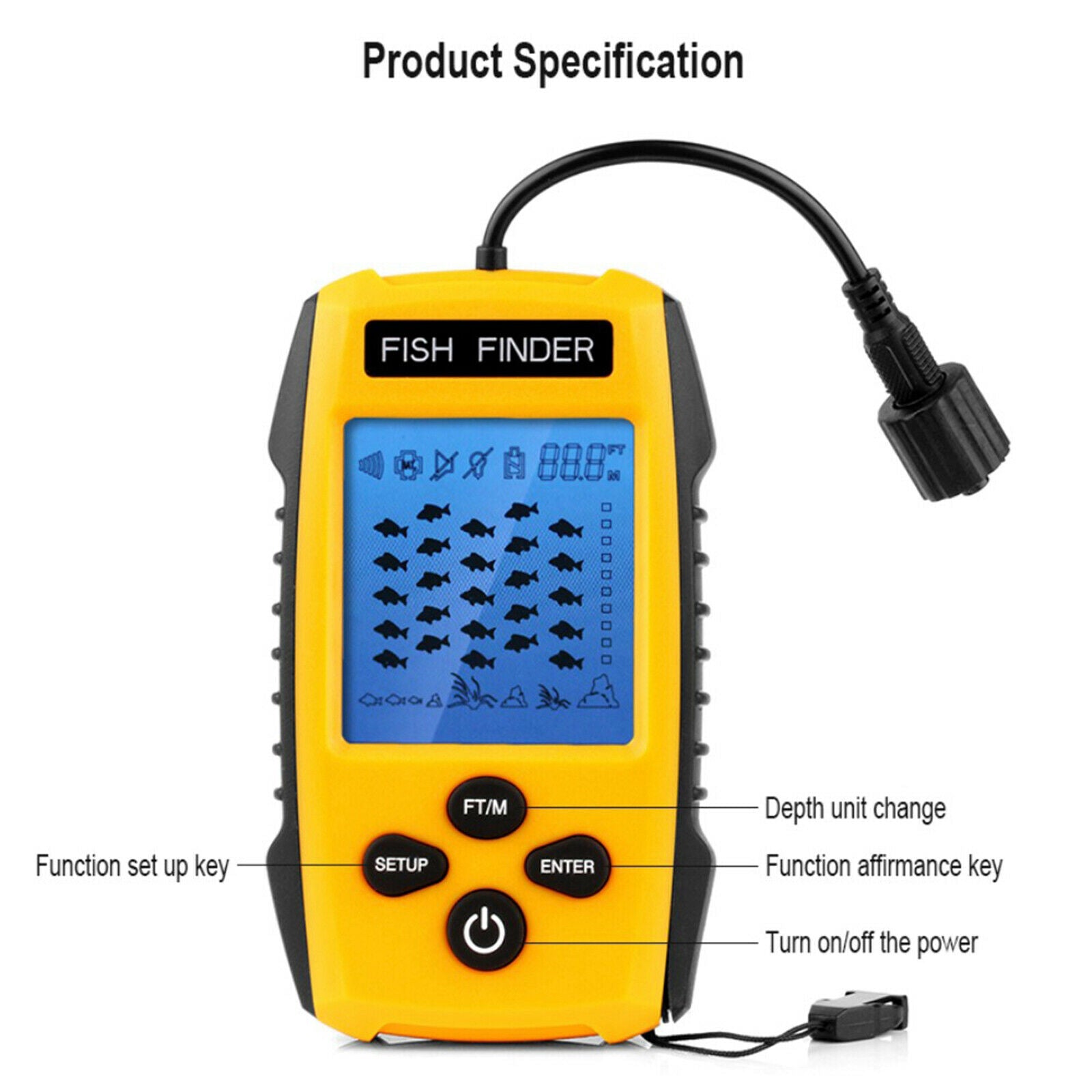 Portable Fish Finder Ice Kayak Fishing Gear Depth Finder Sonar Transducer