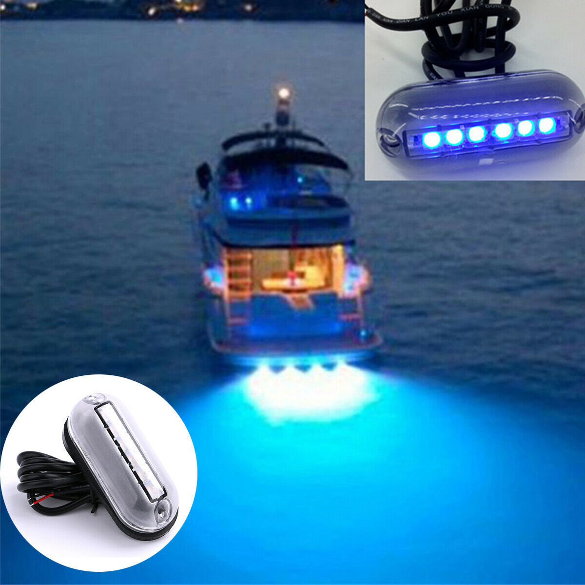 1 Piece 6 LED 12V 3W Blue Underwater Usage Fishing Lamp Boat Electrical Parts