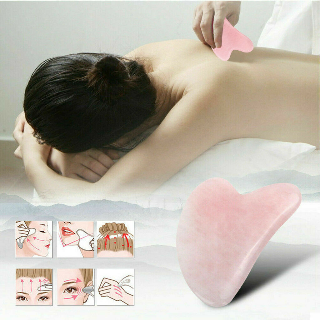 Natural Rose Quartz Stone Guasha Facial Face Neck Body Gua Sha Board Massager PK