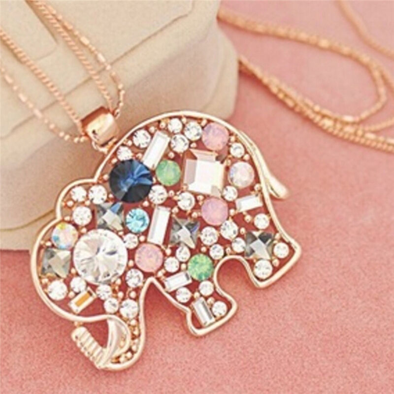 Fashion Crystal Lucky Lovely Elephant Necklace Pednat Necklase Long Chai.l8