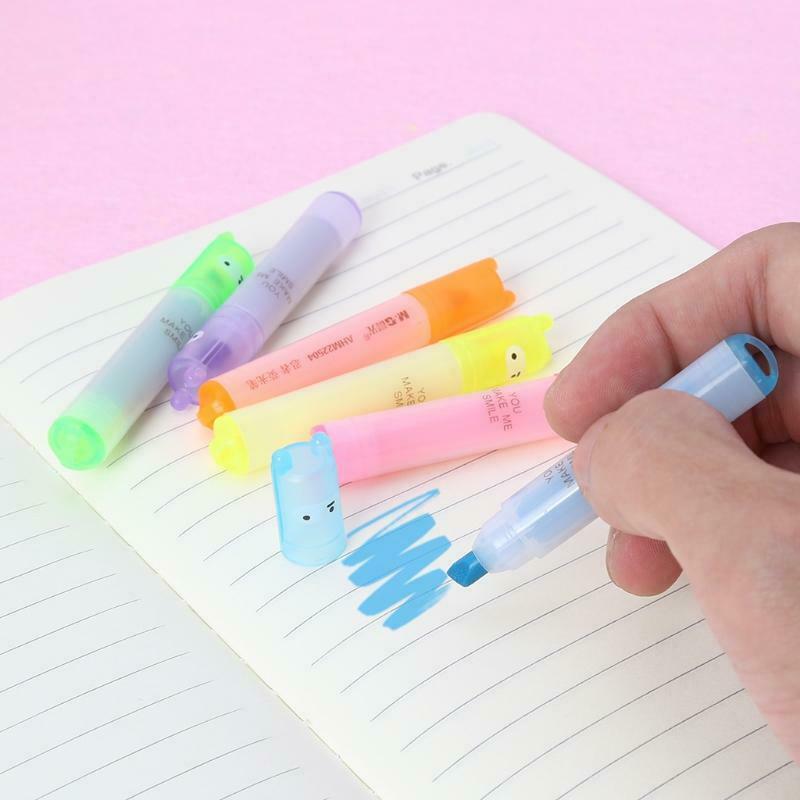 6x Korean Creative Mini Highlighter Lovely Cartoon Marking Pen Office Stationery