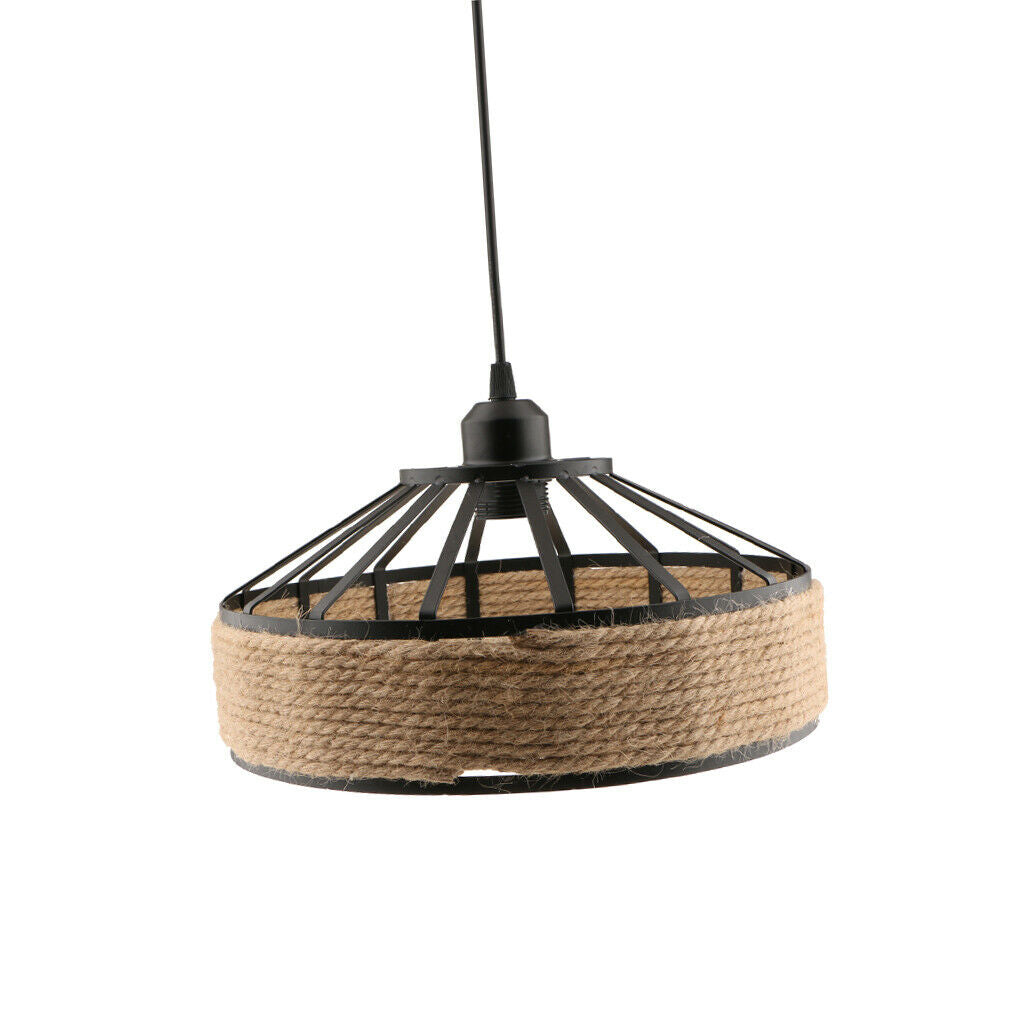 E27 Base Pendant Light, Manila Rope Twined Pendant Lampshade Frame Iron Wire