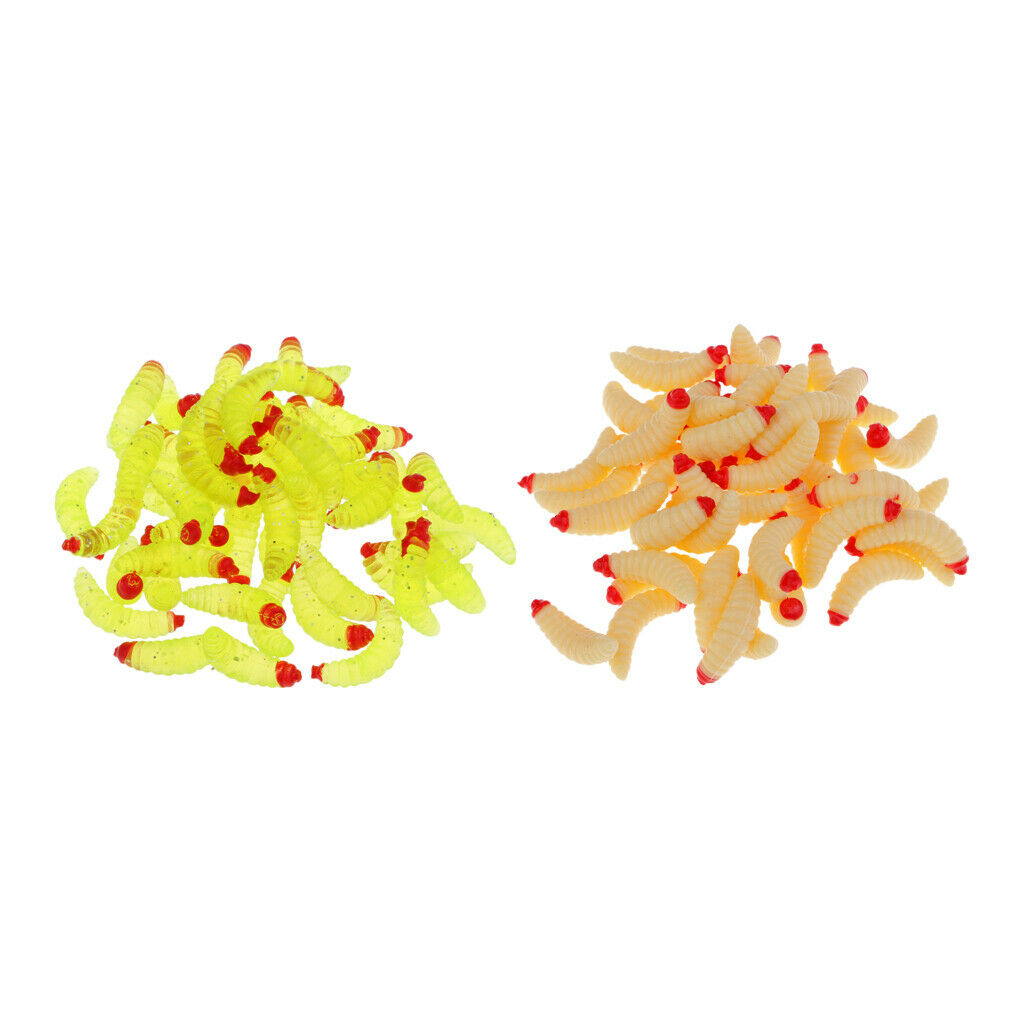 50Pcs 2.4cm Fishing Lure Maggot Grub Soft Lure Baits False Worms Yellow