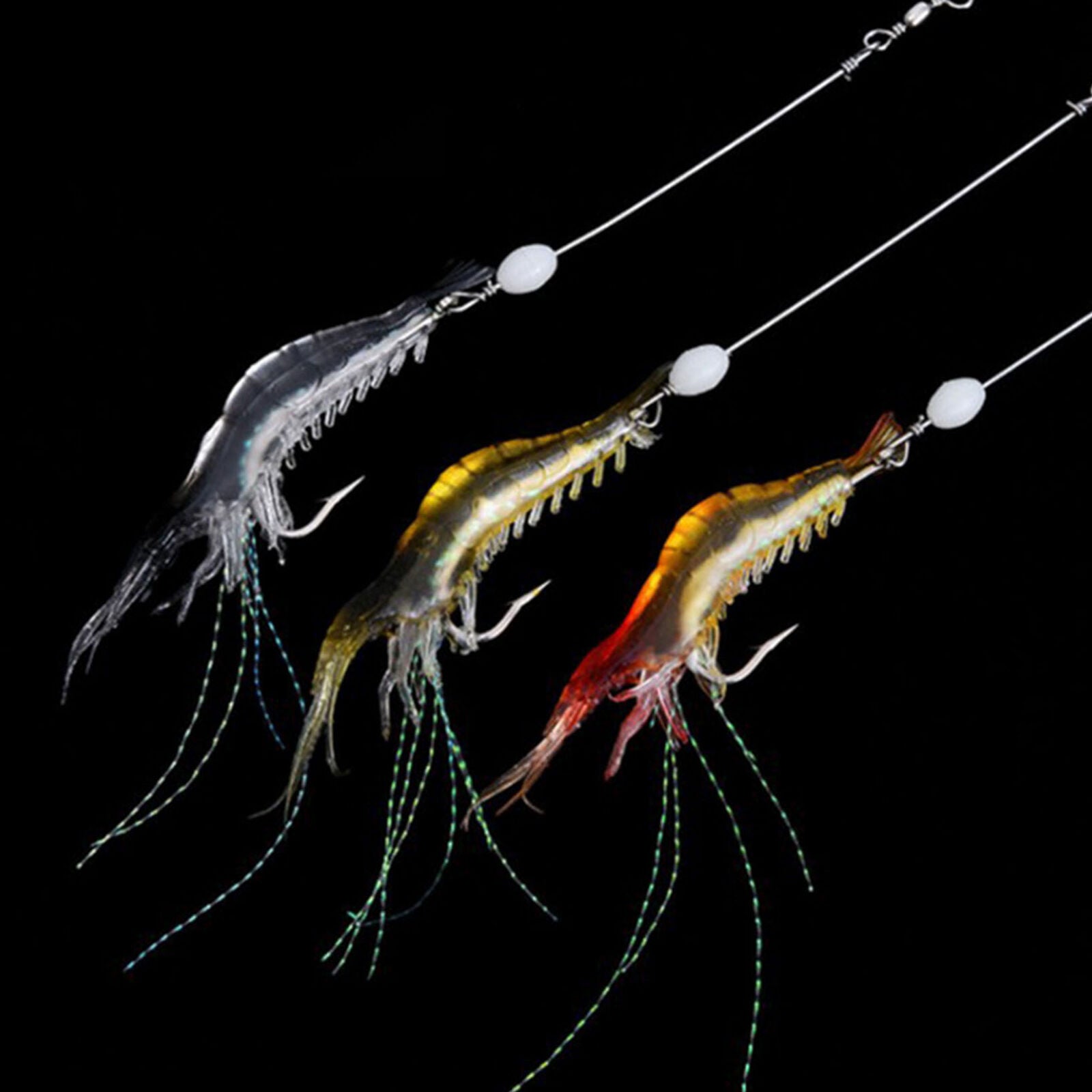 10pcs Soft Shrimp Bait Luminous Silicone Prawn Fishing Lures Hook Bait Saltwater