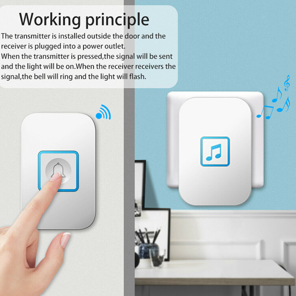 300M Portable Cordless RC Doorbells UK Plug 60 Songs 1x Emitter,1x Receiver