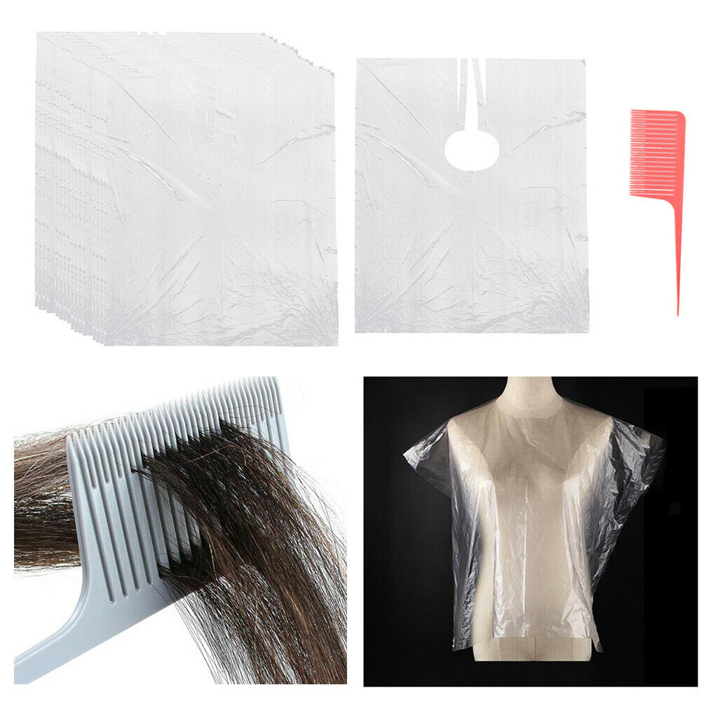 50pcs Waterproof Disposable Hair Cutting Capes Gowns Apron w/ Highlight Comb