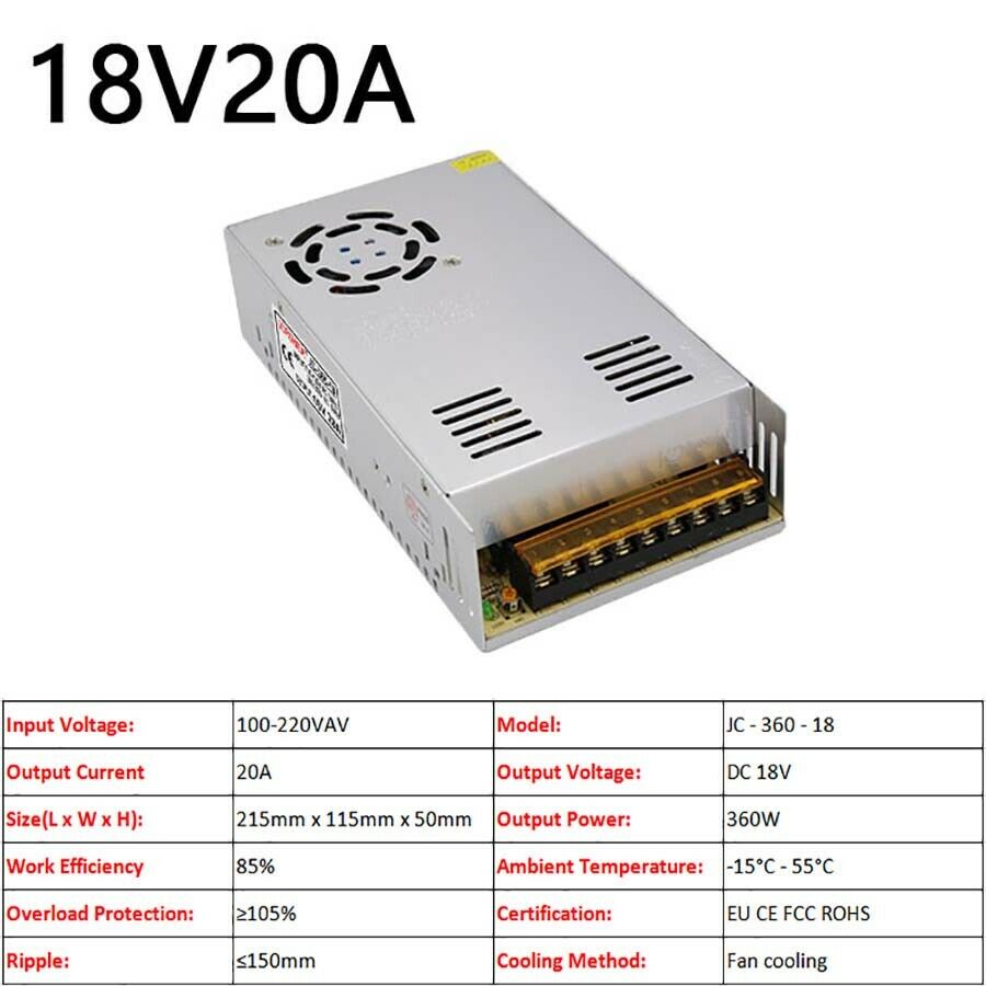 18V 20A 360W Fiberglass Panels Regulated Switching Power Supply PSU DC